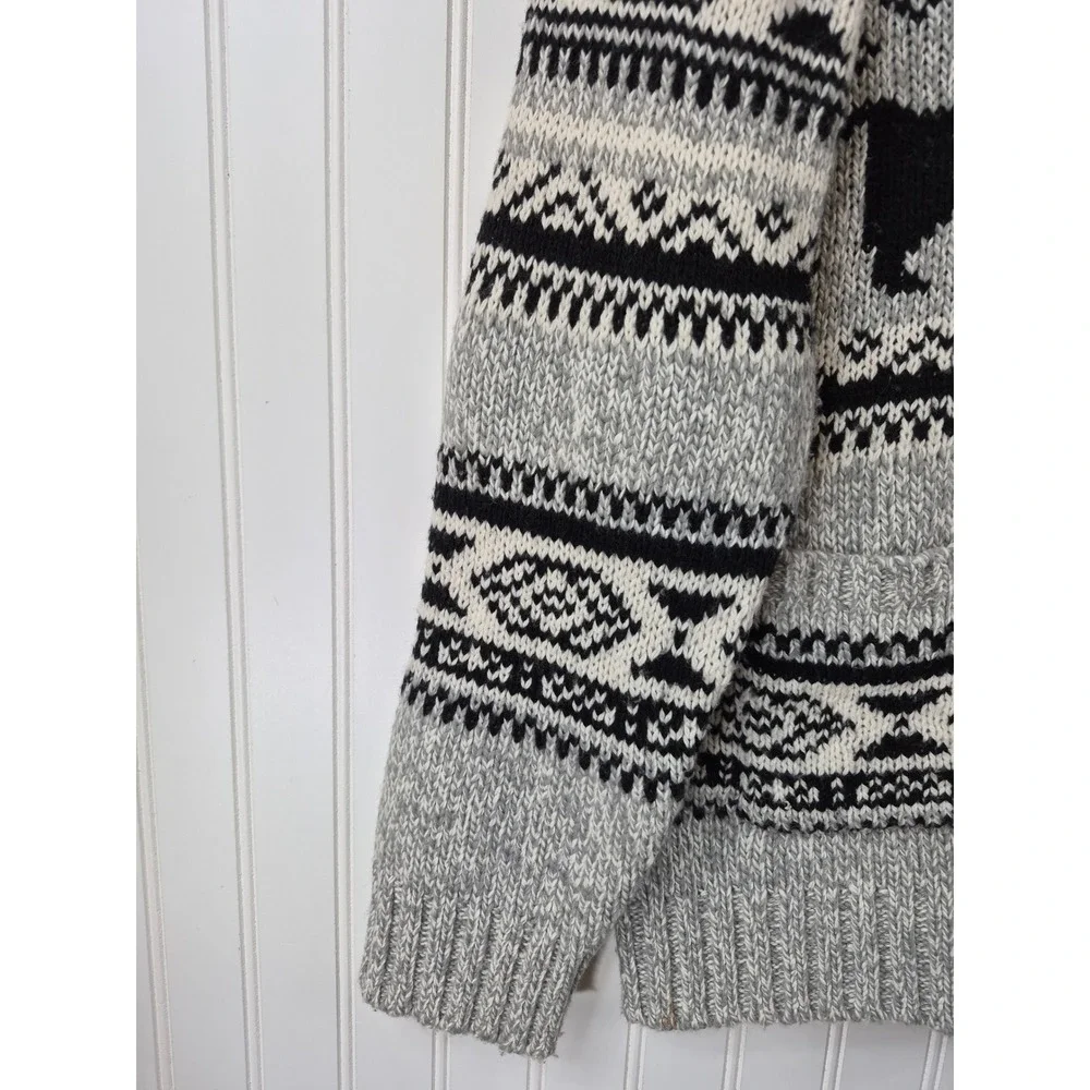 Old Navy Llama Fair Isle Shawl Collar Cardigan Sweater Gray Wool Blend Mens XL